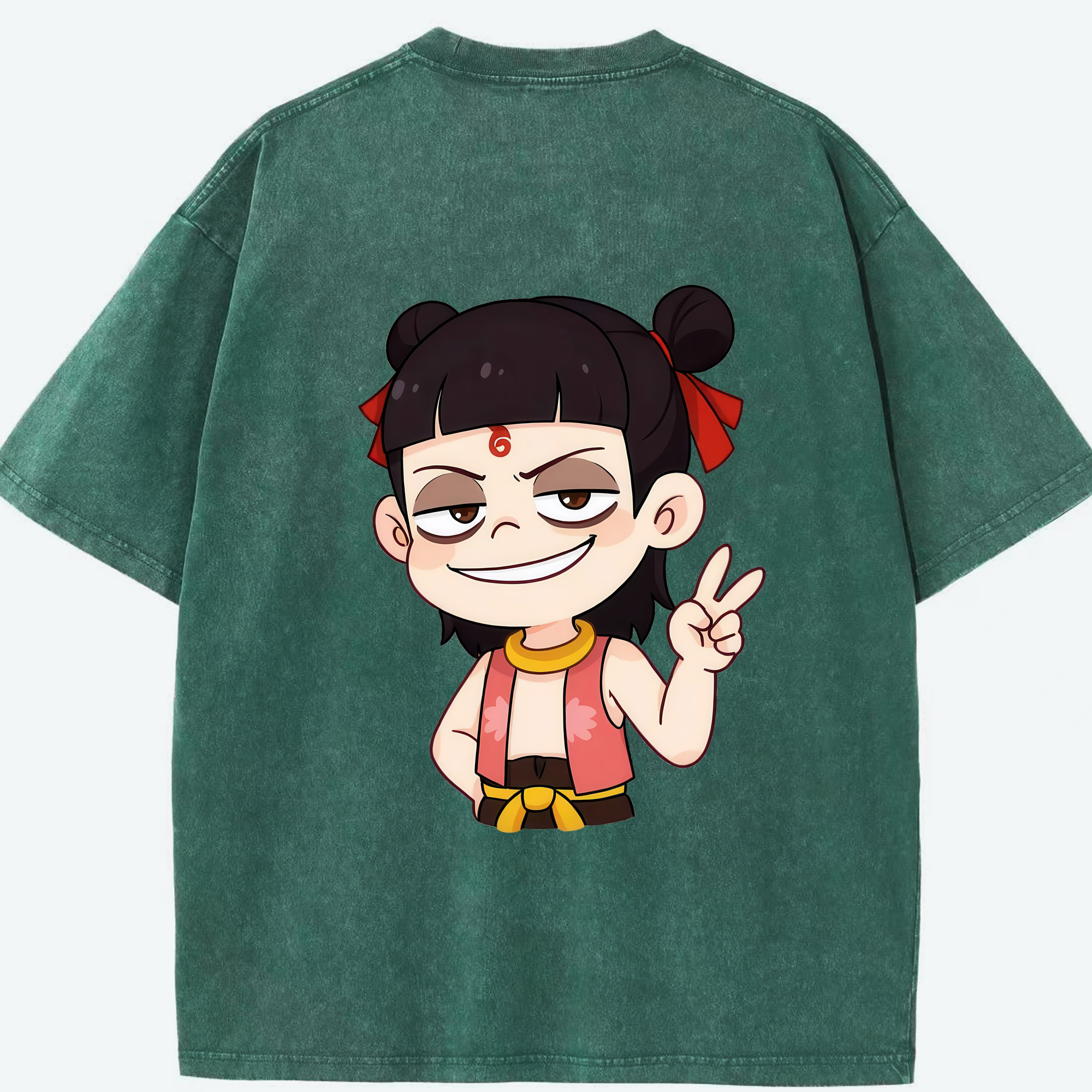（画像用） Ne Zha 2 ナタ 魔童の大暴れ 綿100% ヴィンテージ風 半袖Tシャツ（背面プリント）